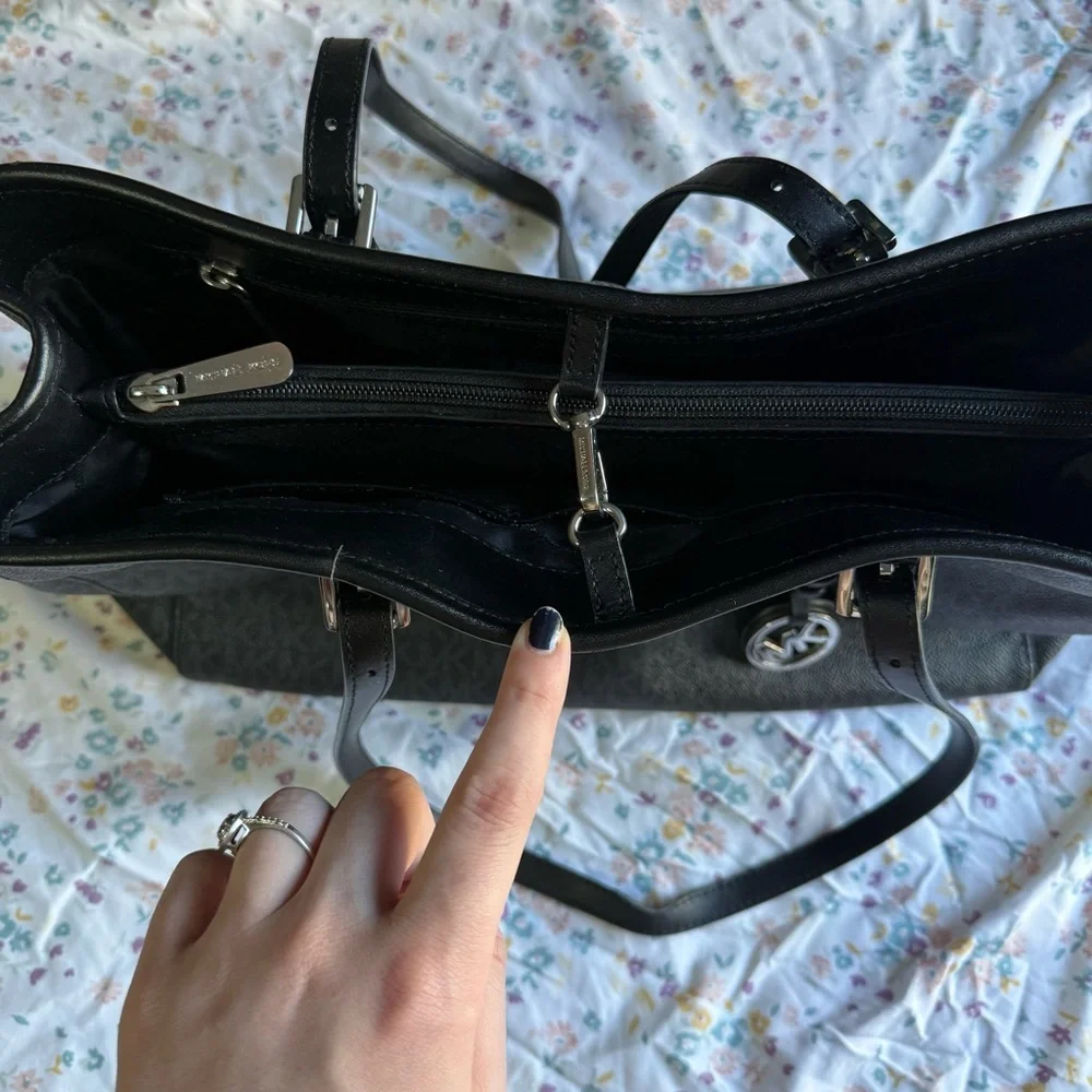 Michael Kors Black Leather Tote with Logo Charm
